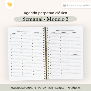 Agenda perpetua - Semanal - Clasica - Modelo 3