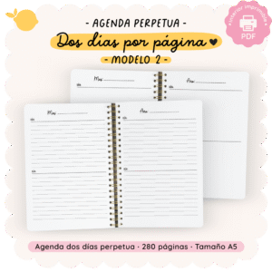 Agenda perpetua - 2 dias por página - Modelo 2