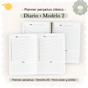 Planner perpetuo - Diario - Clásico - Para imprimir - Modelo 2