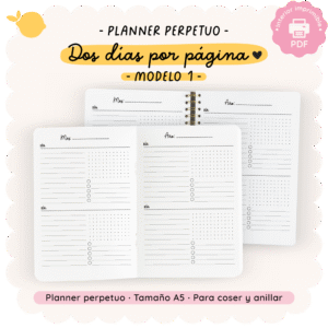 Planner perpetuo - 2 días por página - Para imprimir - Modelo 1