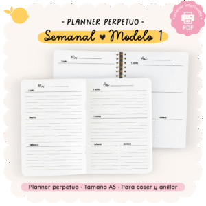 Planner perpetuo - Semanal - Para imprimir - Modelo 1