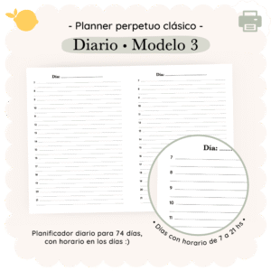 Planner perpetuo - Diario - Clásico - Para imprimir - Modelo 3