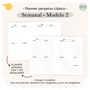 Planner perpetuo - Semanal - Clásico - Para imprimir - Modelo 2