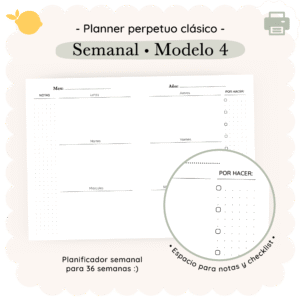 Planner perpetuo - Semanal - Clásico - Para imprimir - Modelo 4