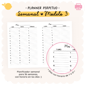 Planner perpetuo - Semanal - Para imprimir - Modelo 3