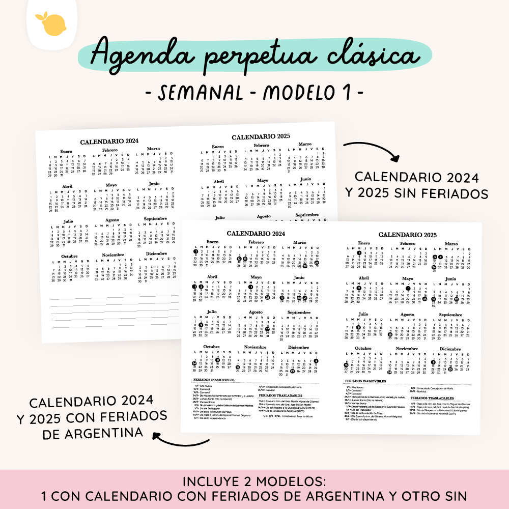 Agenda Perpetua – Semanal – Clasica – Modelo 1 – Ni Chicha Ni Limonada