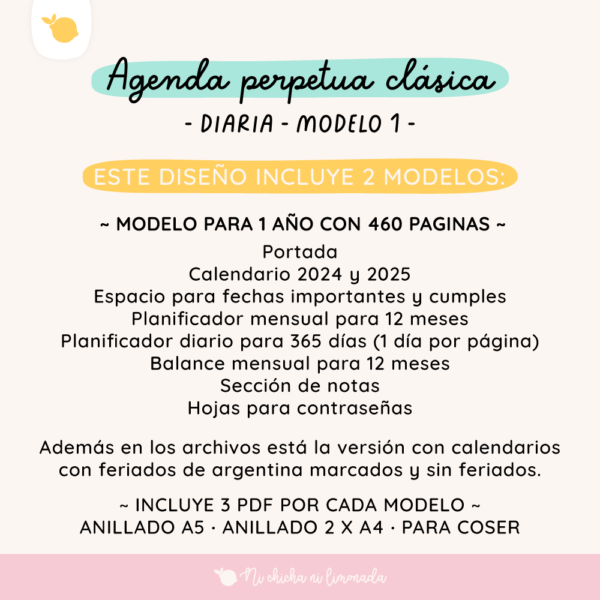 Agenda Perpetua – Diaria – Clasica – Modelo 1 – Ni Chicha Ni Limonada