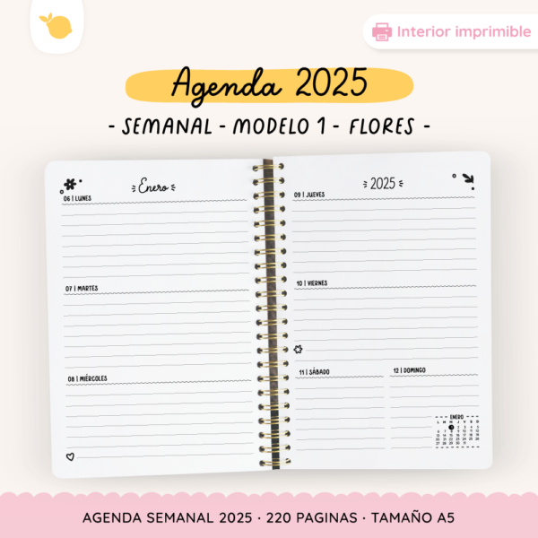 Super Kit – Agenda 2 Días Por Página 2025 – Modelo 2 – Flores – Ni ...