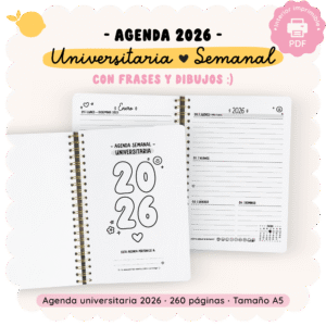 Agenda 2026 - Universitaria - Con frases e ilustraciones