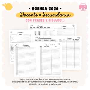 Agenda 2026 - Docente - Secundaria - Con ilustraciones