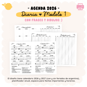 Agenda 2026 - Diaria - Modelo 1 - Con frases e ilustraciones