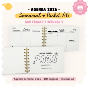 Agenda 2026 - Semanal - Pocket A6 - Con frases e ilustraciones