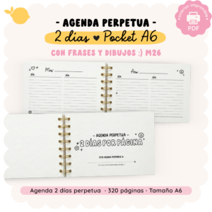 Agenda perpetua - Con frases e ilustraciones M26 - 2 días por página - Pocket A6
