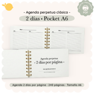 Agenda perpetua - Clásica - 2 días por página - Pocket A6