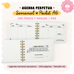 Agenda perpetua - Con frases e ilustraciones M26 - Semanal - Pocket A6