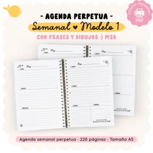 Agenda perpetua - Con frases e ilustraciones M26 - Semanal - Modelo 1