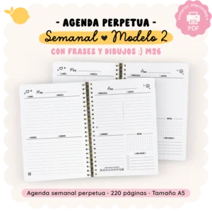 Agenda perpetua - Con frases e ilustraciones M26 - Semanal - Modelo 2