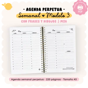 Agenda perpetua - Con frases e ilustraciones M26 - Semanal - Modelo 3