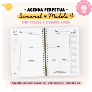 Agenda perpetua - Con frases e ilustraciones M26 - Semanal - Modelo 4