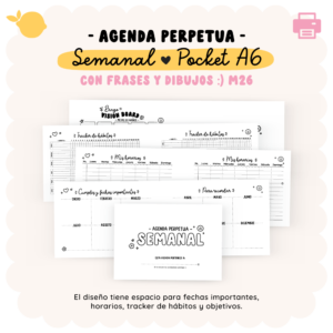Agenda perpetua - Con frases e ilustraciones M26 - Semanal - Pocket A6