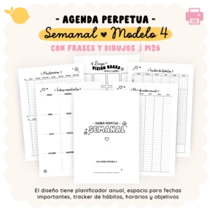 Agenda perpetua - Con frases e ilustraciones M26 - Semanal - Modelo 4