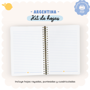 Hojas rayadas, punteada y cuadriculada - A6, A5 y A4 - Colección Argentina