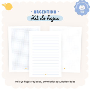 Hojas rayadas, punteada y cuadriculada - A6, A5 y A4 - Colección Argentina
