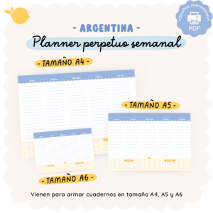 Planner semanal perpetuo - A6, A5 y A4 - Colección Argentina