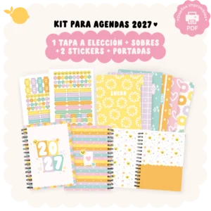 Kit para agendas 2027 - 1 diseño de tapa a elección + sobres + 2 stickers + portadas