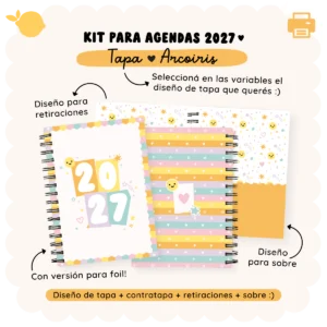 Kit para agendas 2027 - 1 diseño de tapa a elección + sobres + 2 stickers + portadas