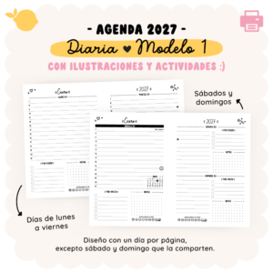 Agenda 2027 - Diaria - Modelo 1 - Con actividades e ilustraciones